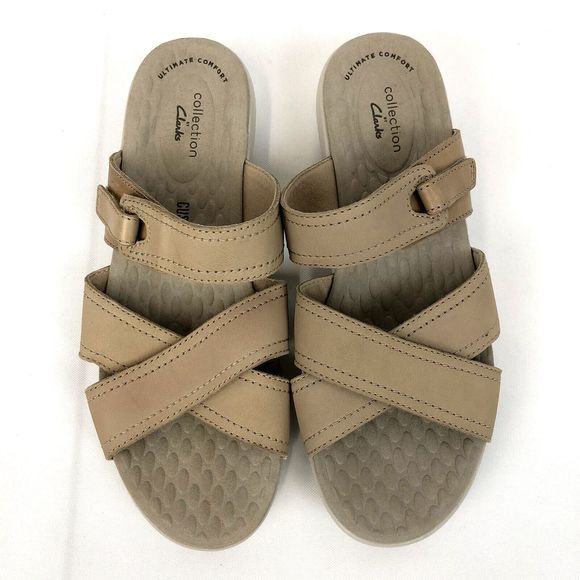 Clarks Ultimate Comfort Womens Size 8.5 M Slip On Tan Beige Sandals - Picture 2 of 9